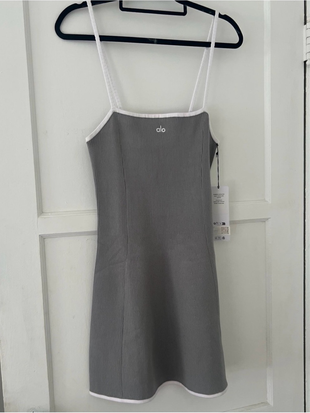 ALO Yoga Gray Ribbed Mini Dress with White Trim